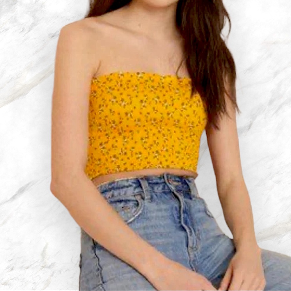 4/$30 🌿 Garage | Deep Yellow Micro Floral Bandeaux Crop Top